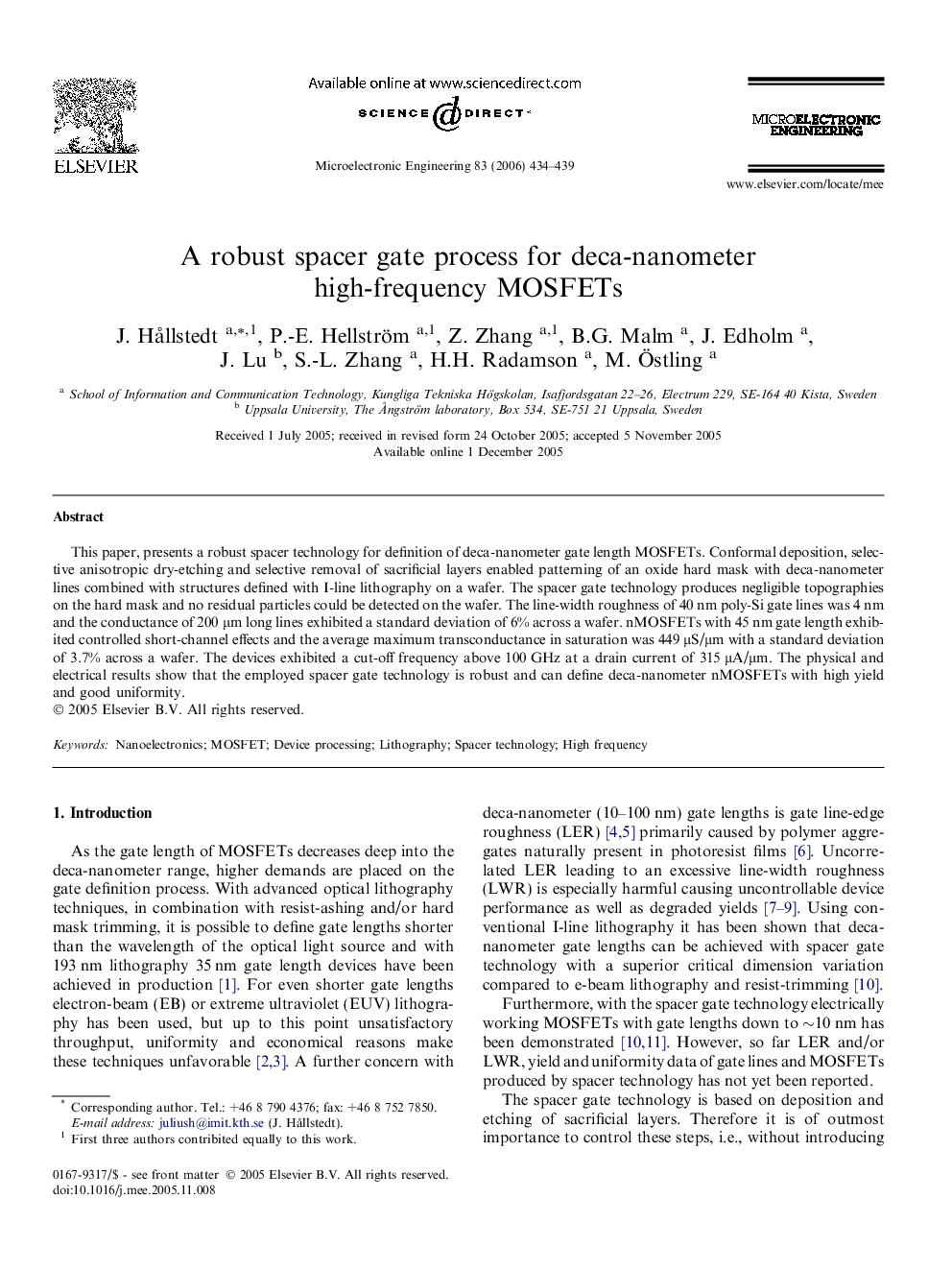 A robust spacer gate process for deca-nanometer high-frequency MOSFETs