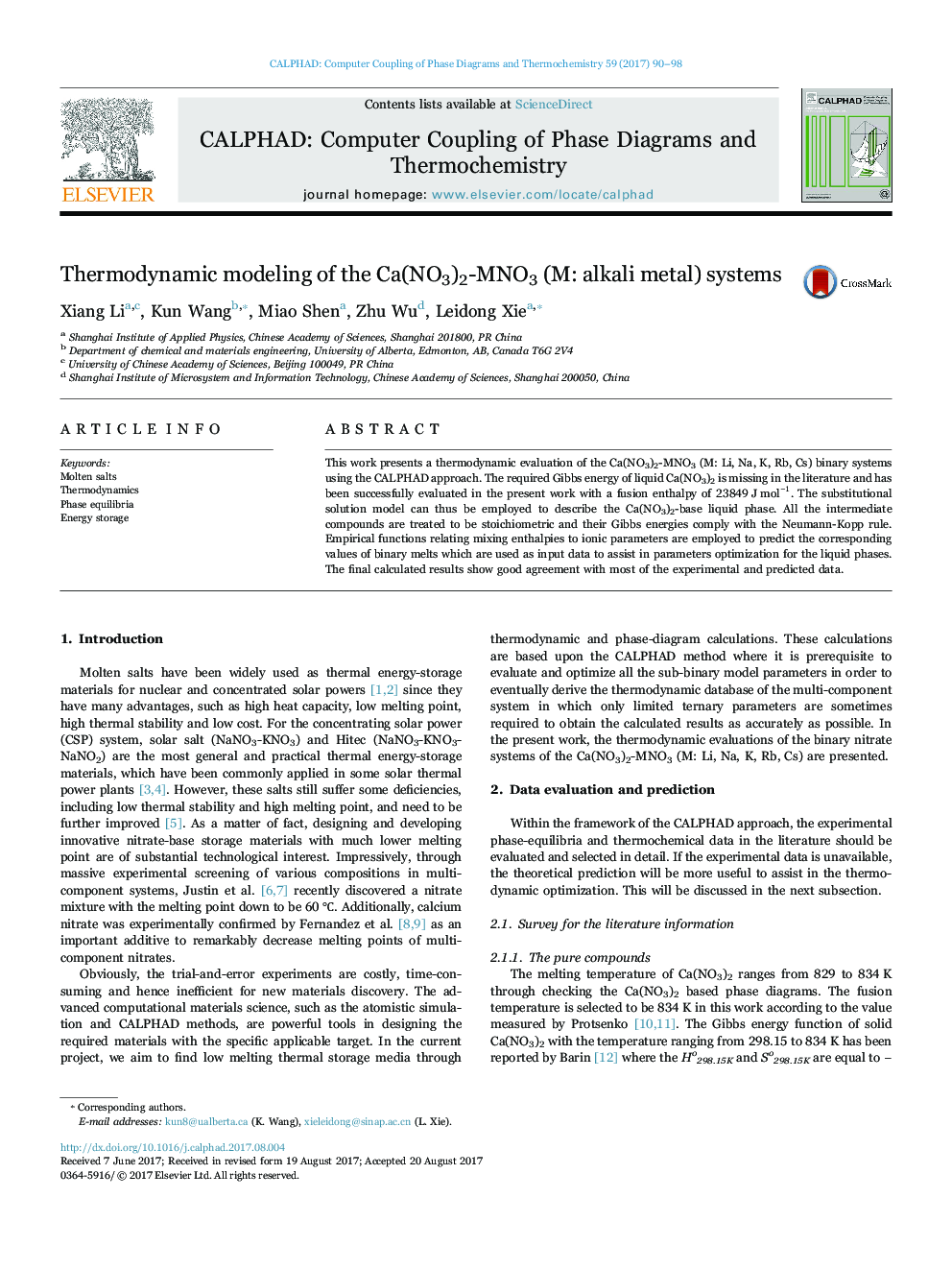 Thermodynamic modeling of the Ca(NO3)2-MNO3 (M: alkali metal) systems