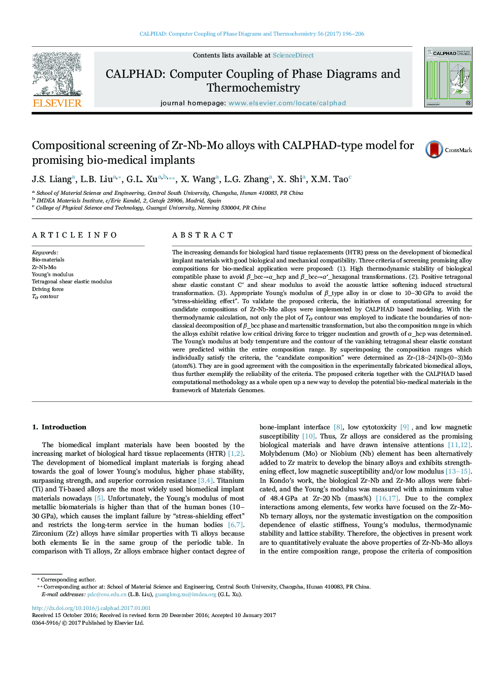 Compositional screening of Zr-Nb-Mo alloys with CALPHAD-type model for promising bio-medical implants