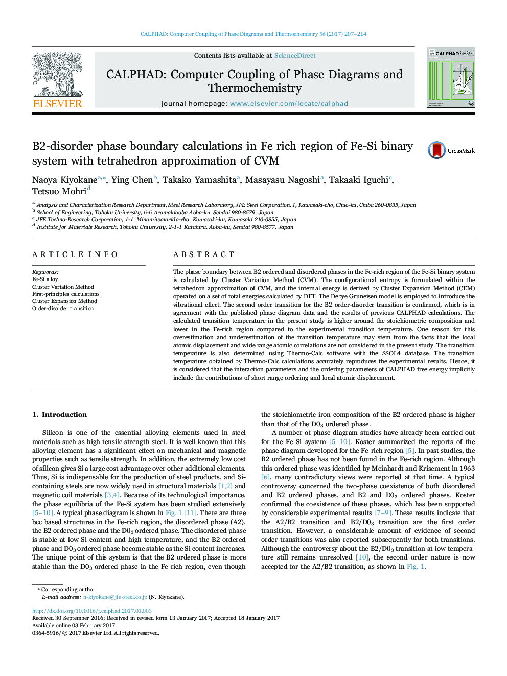 B2-disorder phase boundary calculations in Fe rich region of Fe-Si binary system with tetrahedron approximation of CVM