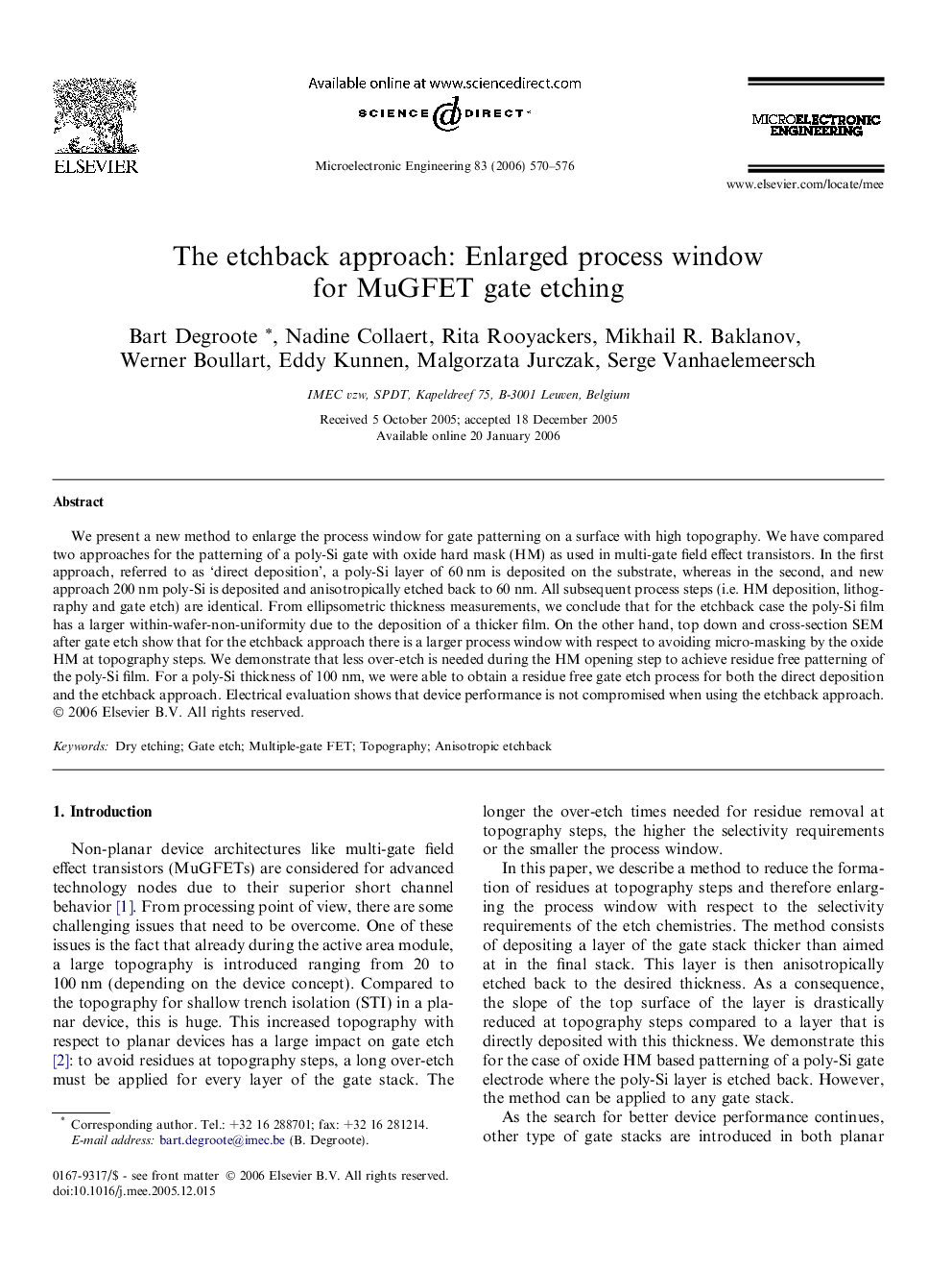 The etchback approach: Enlarged process window for MuGFET gate etching