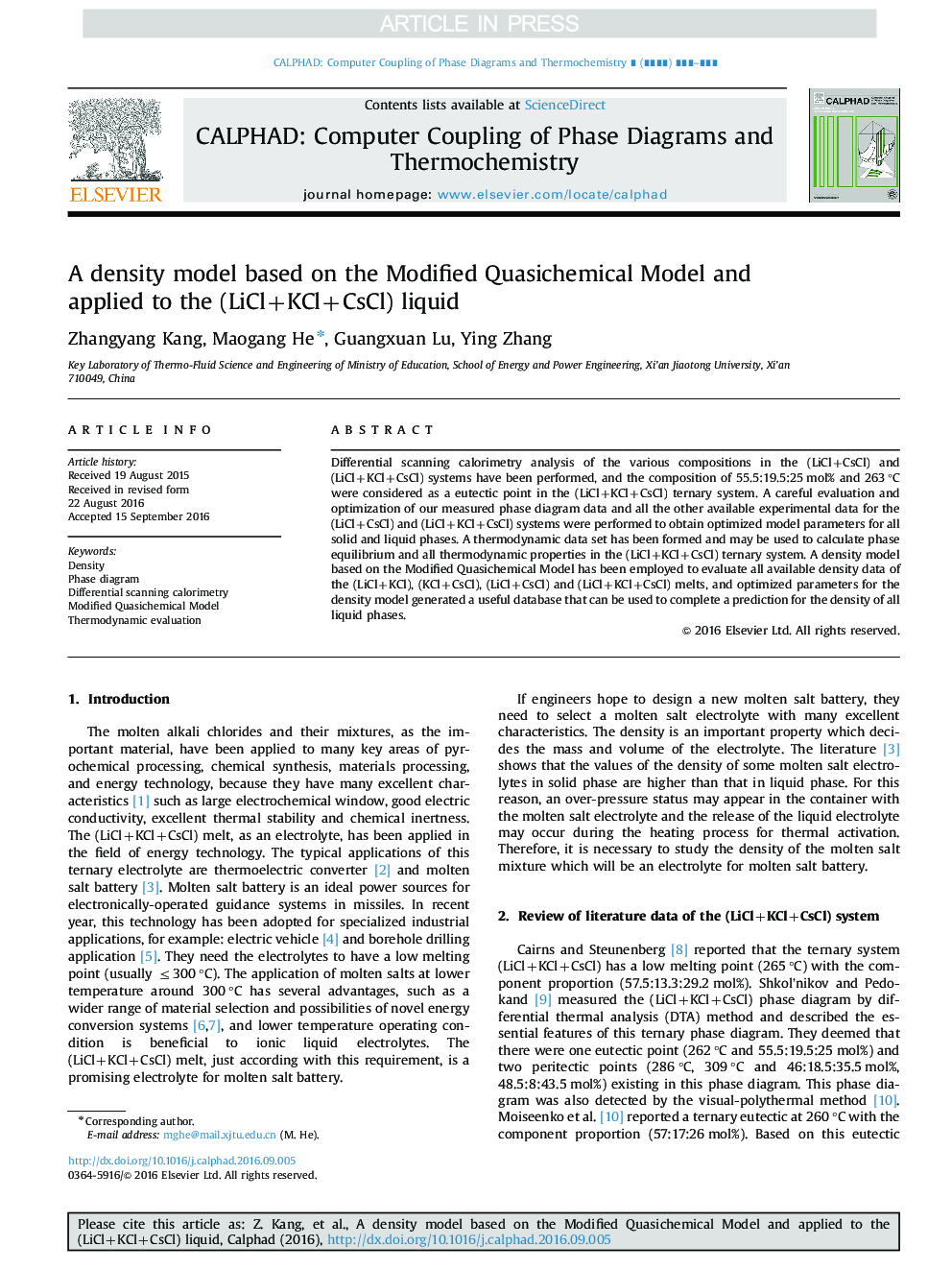 A density model based on the Modified Quasichemical Model and applied to the (LiCl+KCl+CsCl) liquid