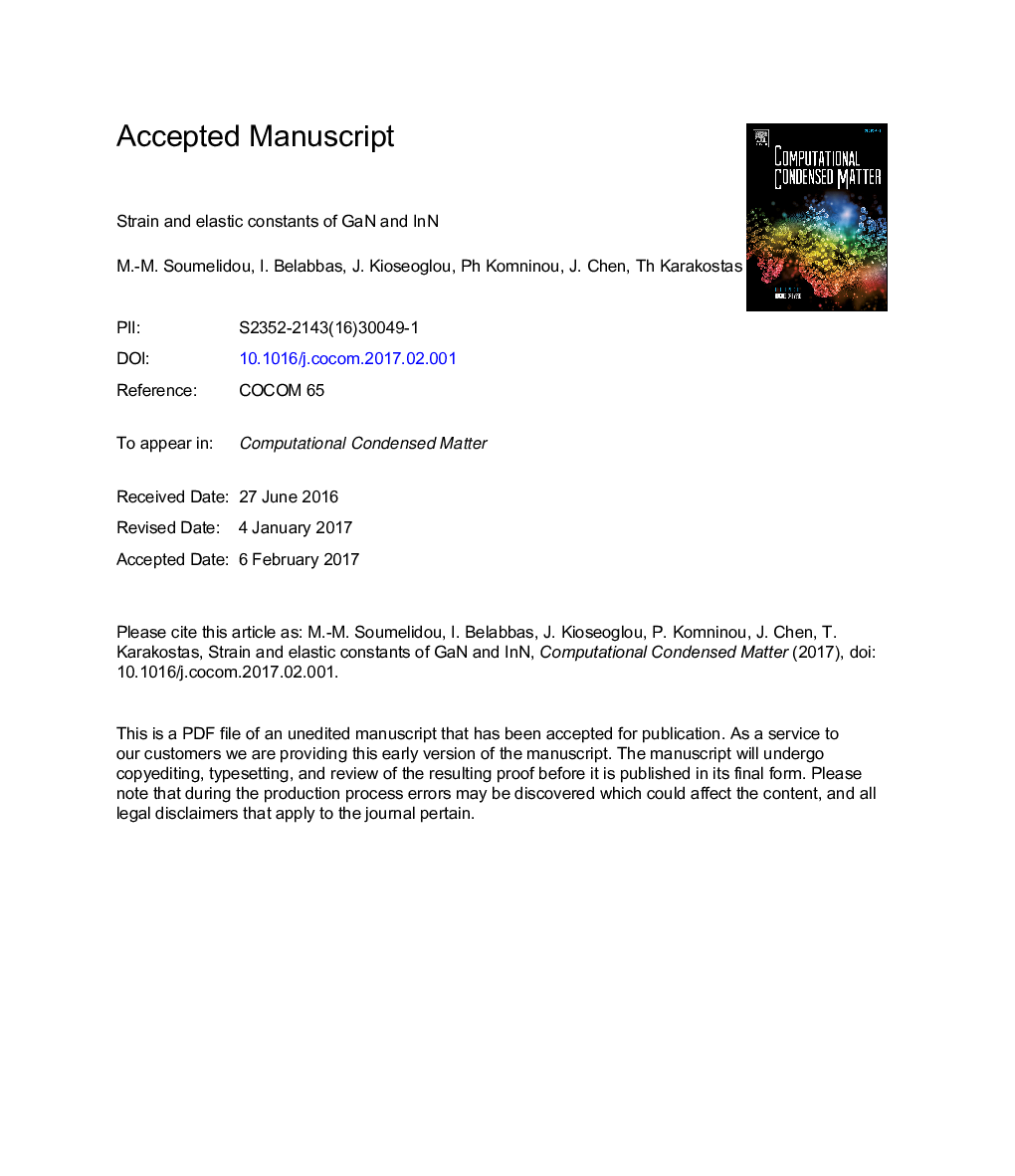 عکس صفحه اول مقاله: Strain and elastic constants of GaN and InN Strain and elastic constants of GaN and InN