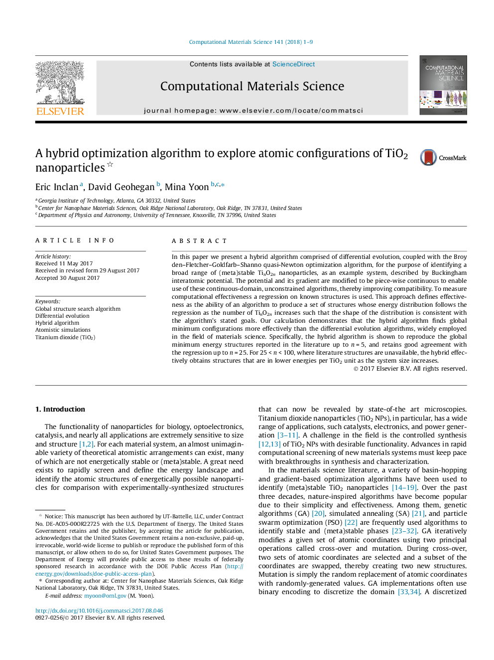 A hybrid optimization algorithm to explore atomic configurations of TiO2 nanoparticles