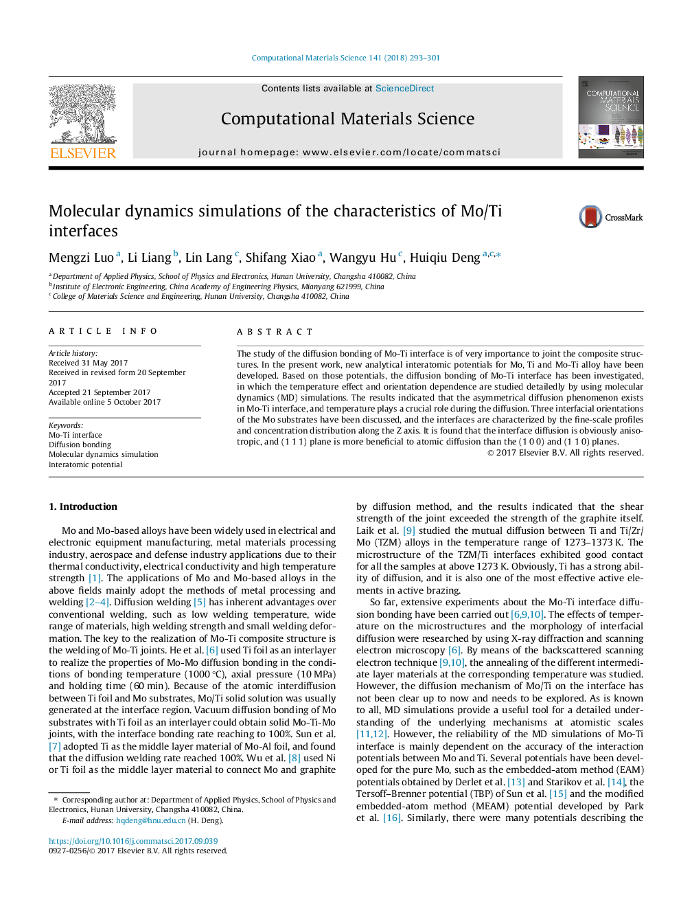 Molecular dynamics simulations of the characteristics of Mo/Ti interfaces