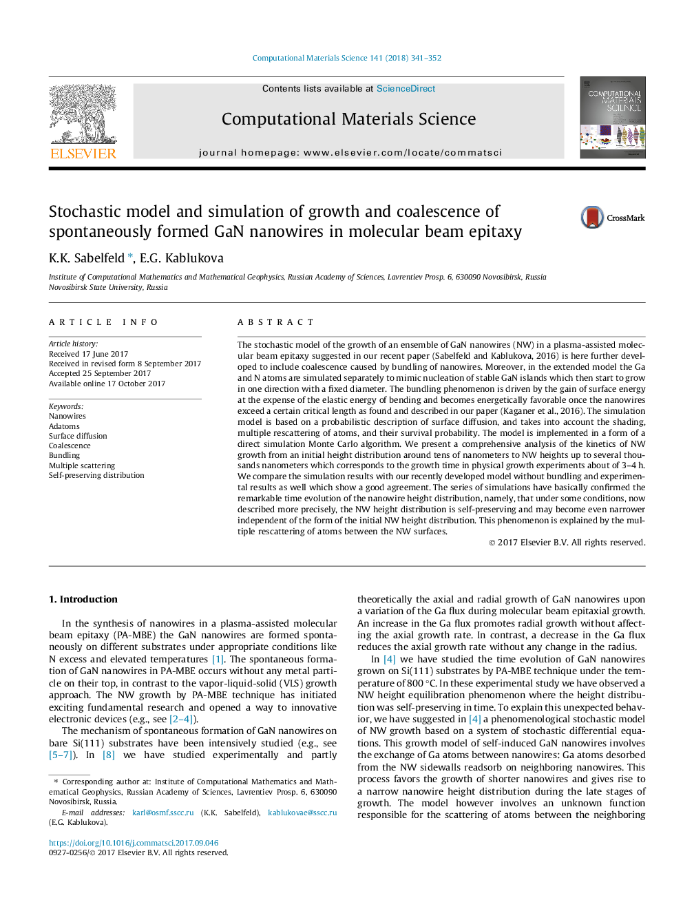 Stochastic model and simulation of growth and coalescence of spontaneously formed GaN nanowires in molecular beam epitaxy