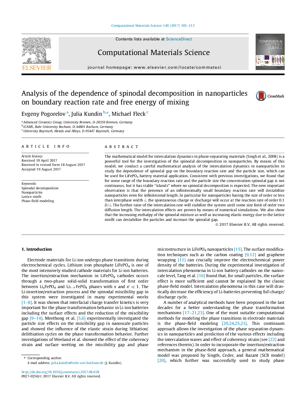 Analysis of the dependence of spinodal decomposition in nanoparticles on boundary reaction rate and free energy of mixing