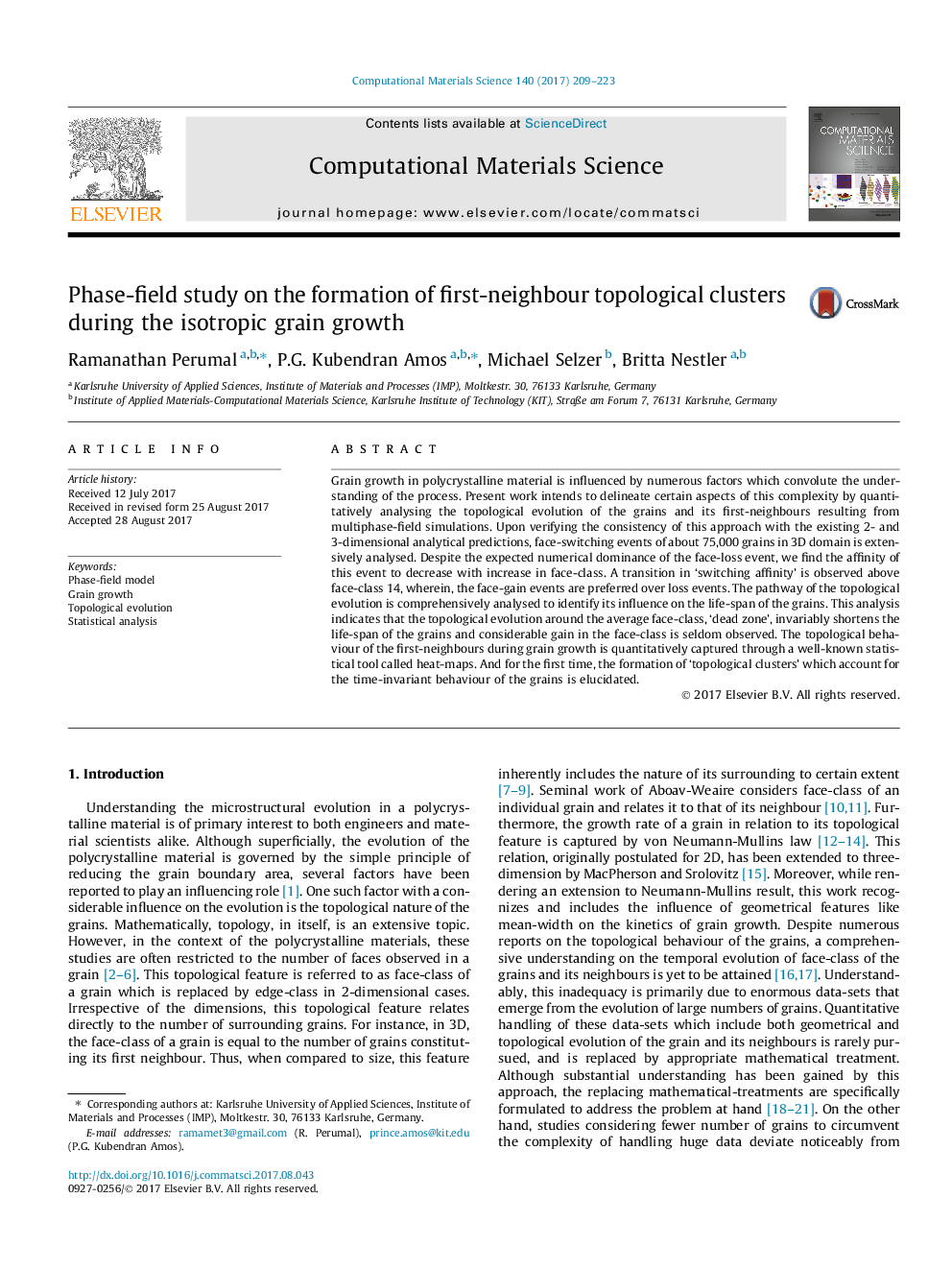 Phase-field study on the formation of first-neighbour topological clusters during the isotropic grain growth