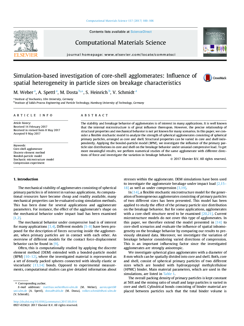 Simulation-based investigation of core-shell agglomerates: Influence of spatial heterogeneity in particle sizes on breakage characteristics