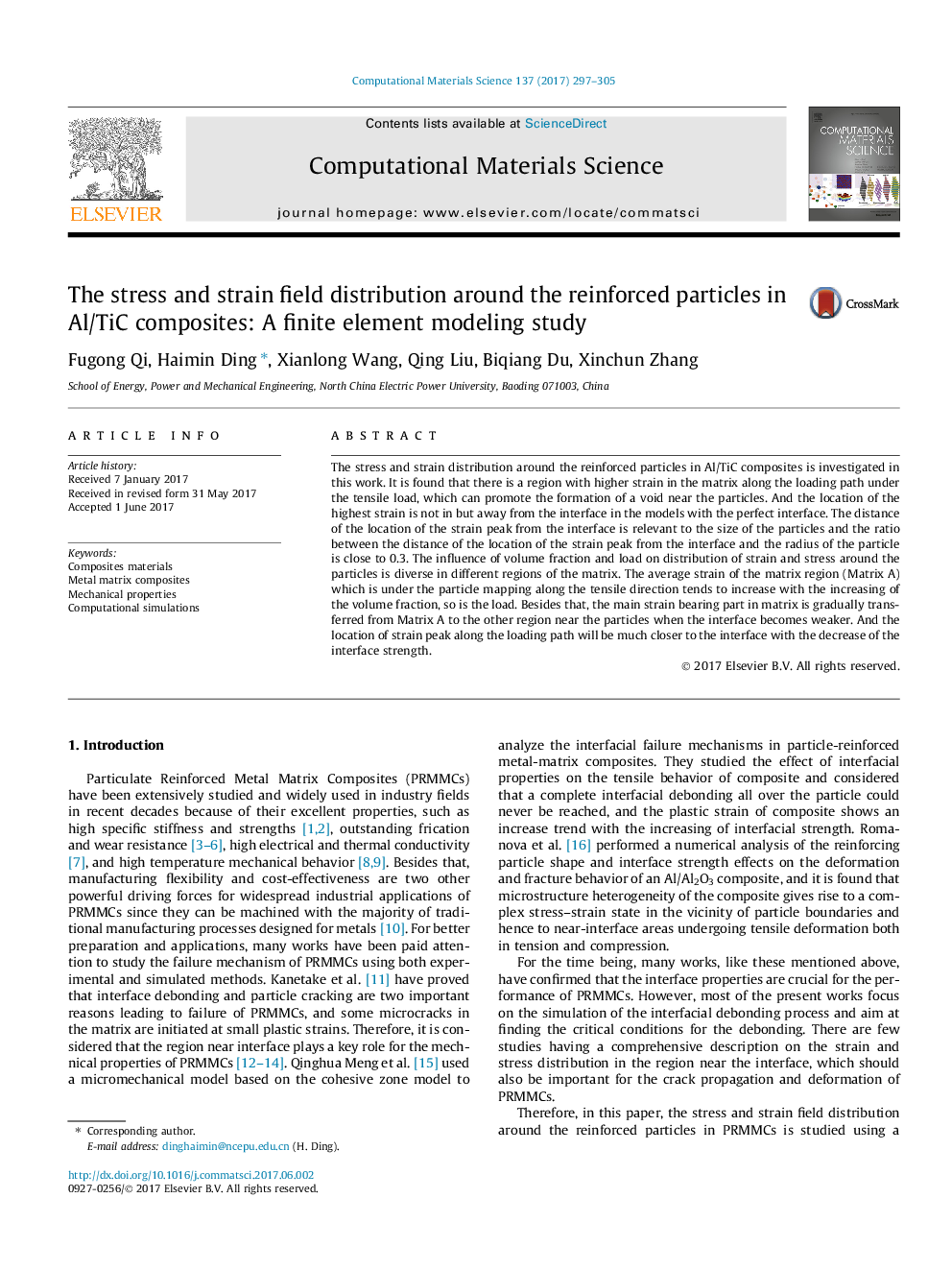 The stress and strain field distribution around the reinforced particles in Al/TiC composites: A finite element modeling study