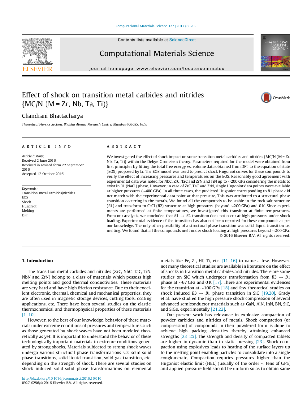 Effect of shock on transition metal carbides and nitrides {MC/N (MÂ =Â Zr, Nb, Ta, Ti)}