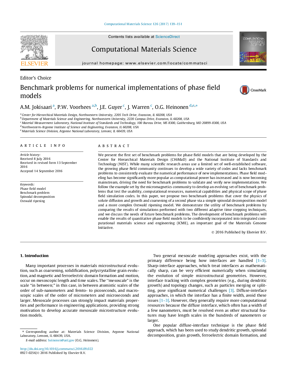 Benchmark problems for numerical implementations of phase field models