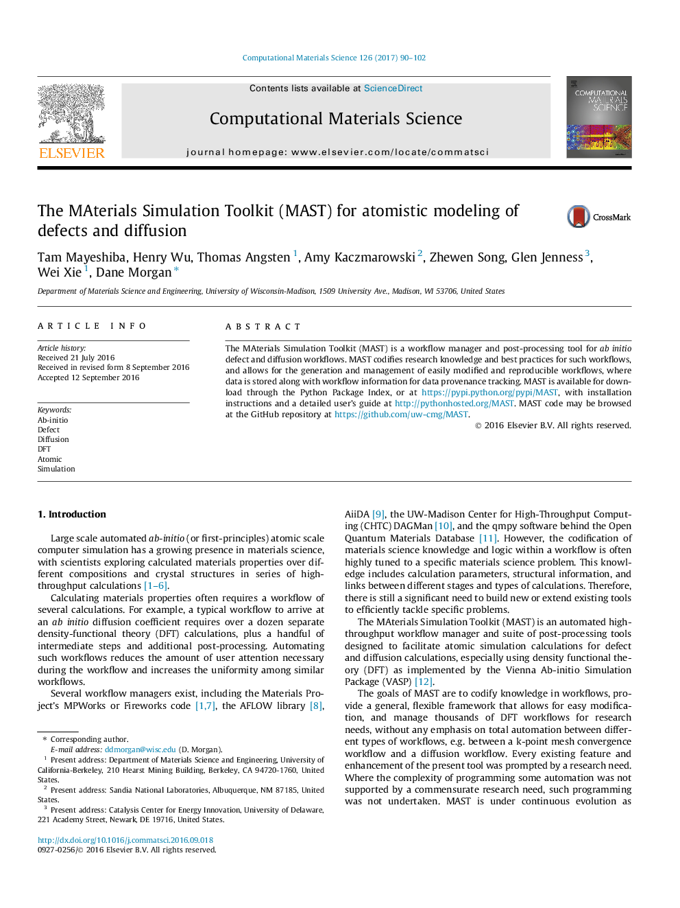 The MAterials Simulation Toolkit (MAST) for atomistic modeling of defects and diffusion