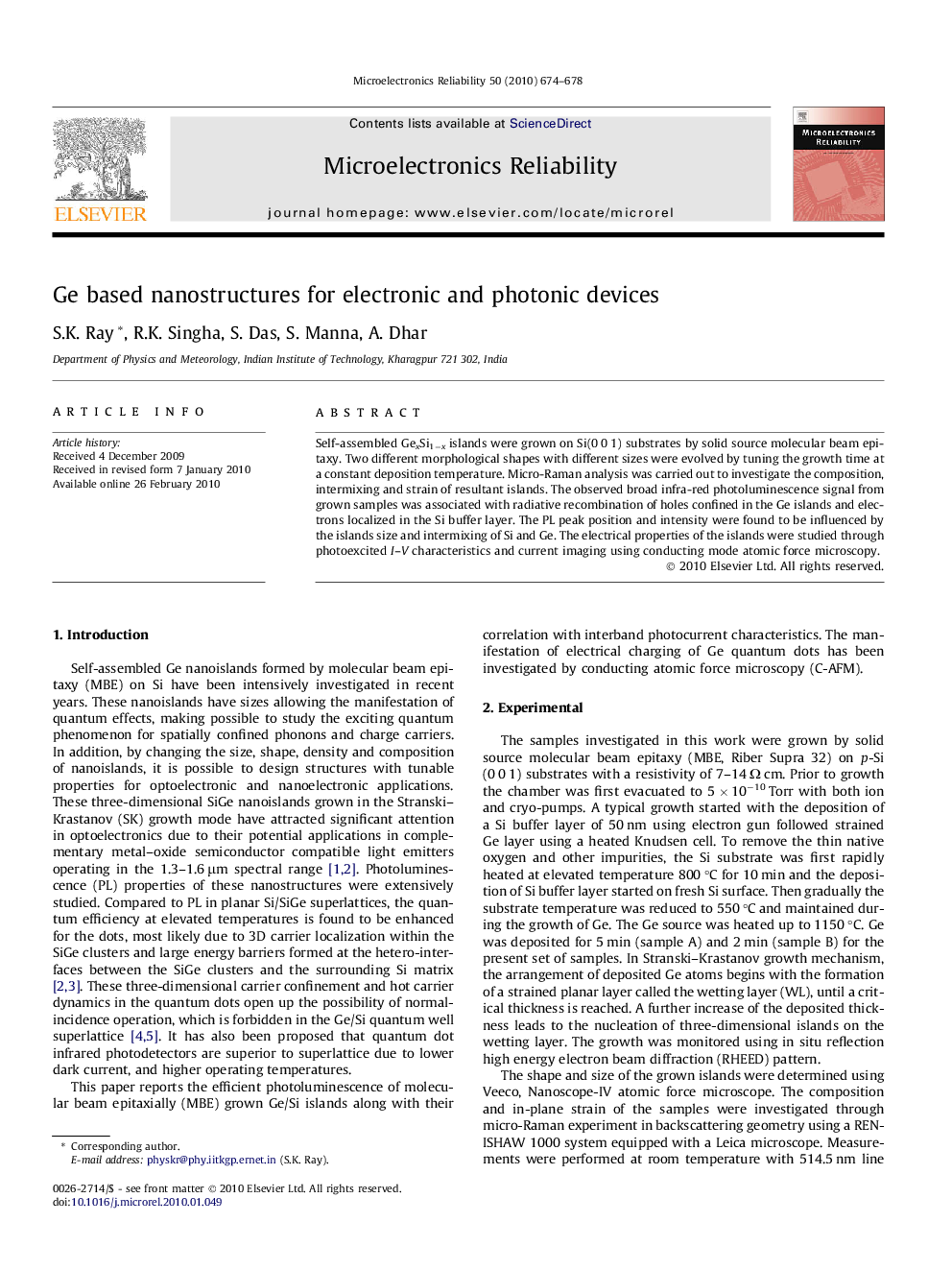 Ge based nanostructures for electronic and photonic devices