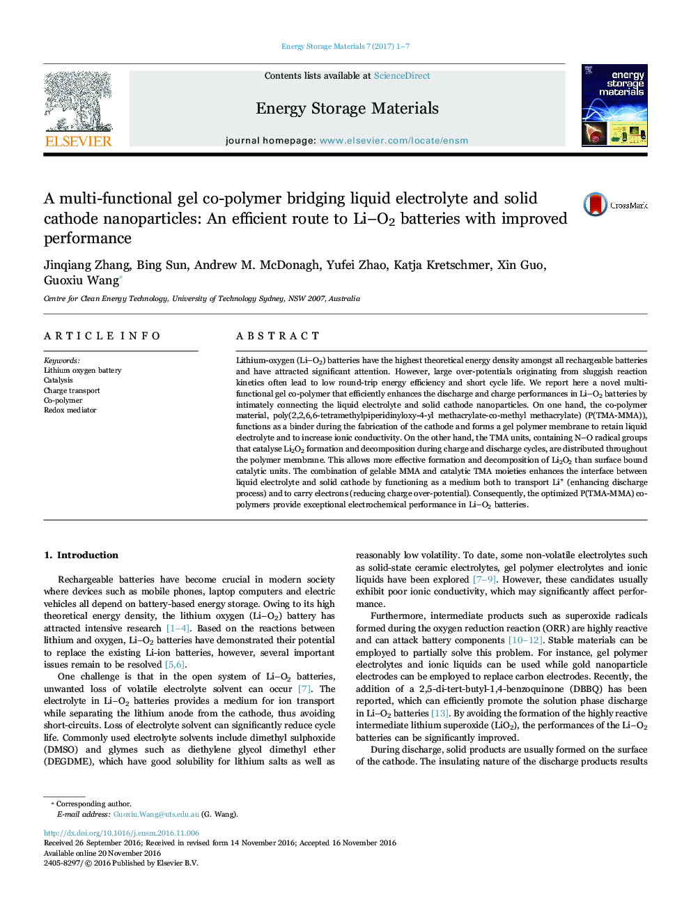 A multi-functional gel co-polymer bridging liquid electrolyte and solid cathode nanoparticles: An efficient route to Li–O2 batteries with improved performance