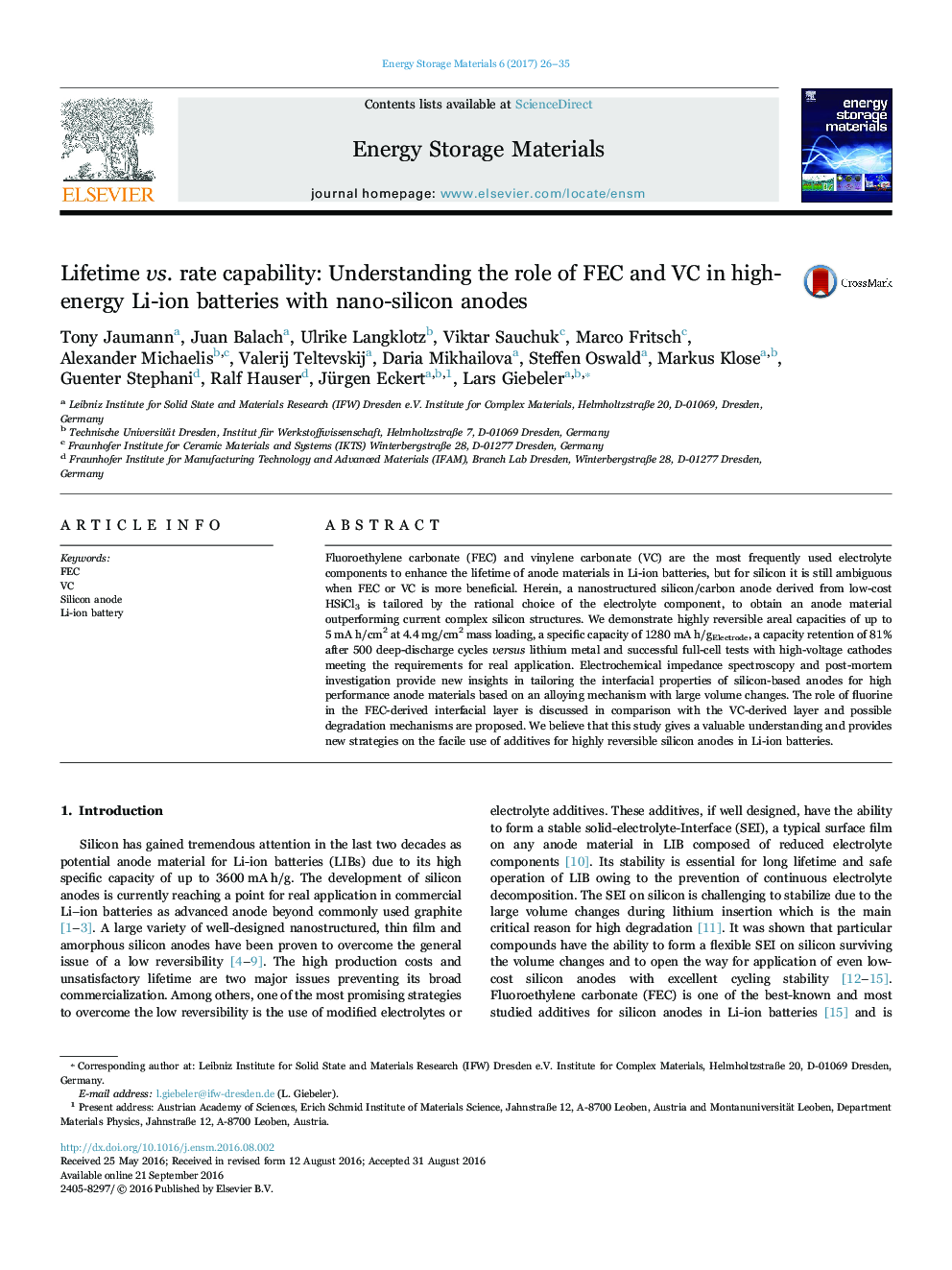 Lifetime vs. rate capability: Understanding the role of FEC and VC in high-energy Li-ion batteries with nano-silicon anodes