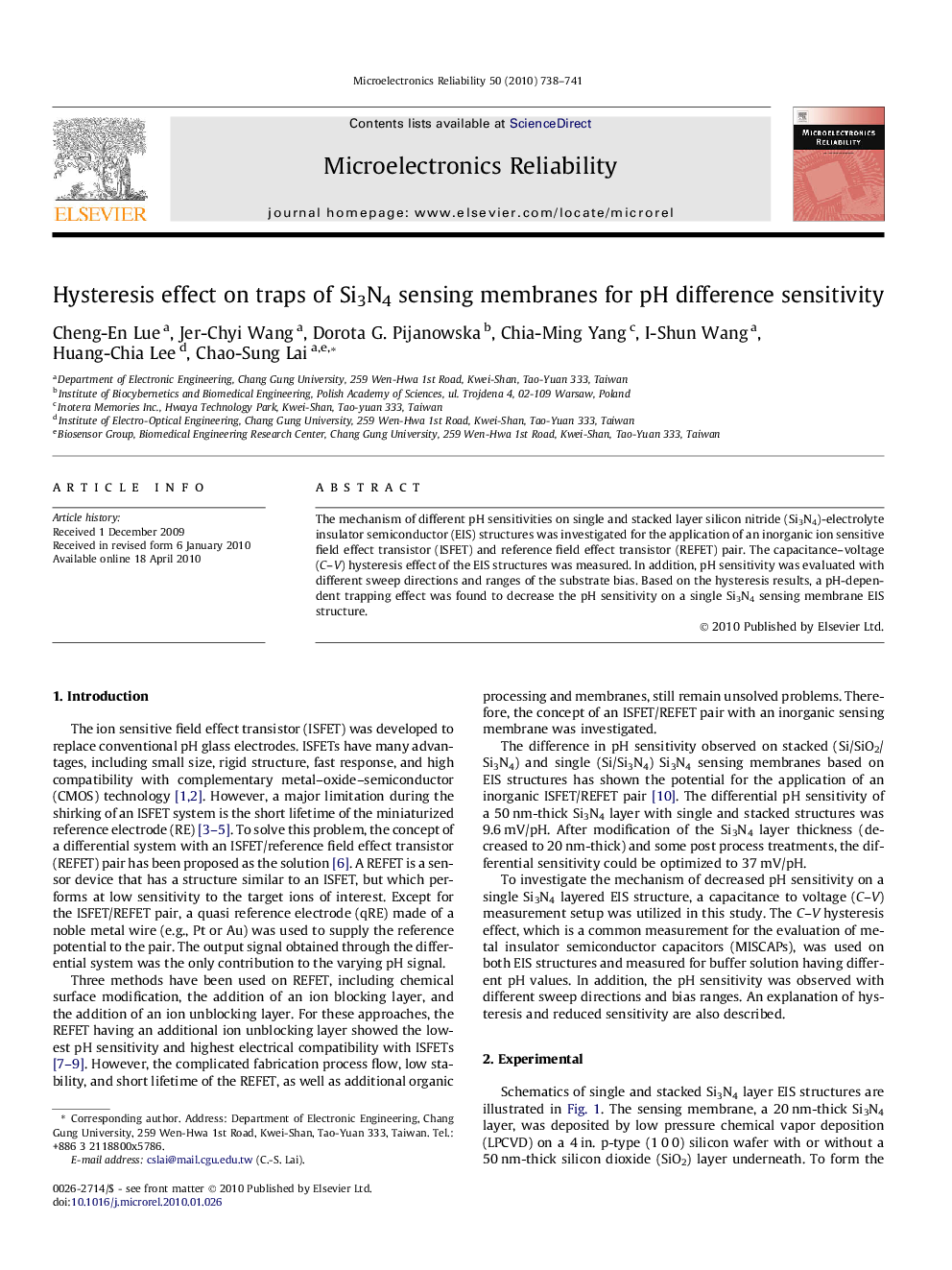 Hysteresis effect on traps of Si3N4 sensing membranes for pH difference sensitivity