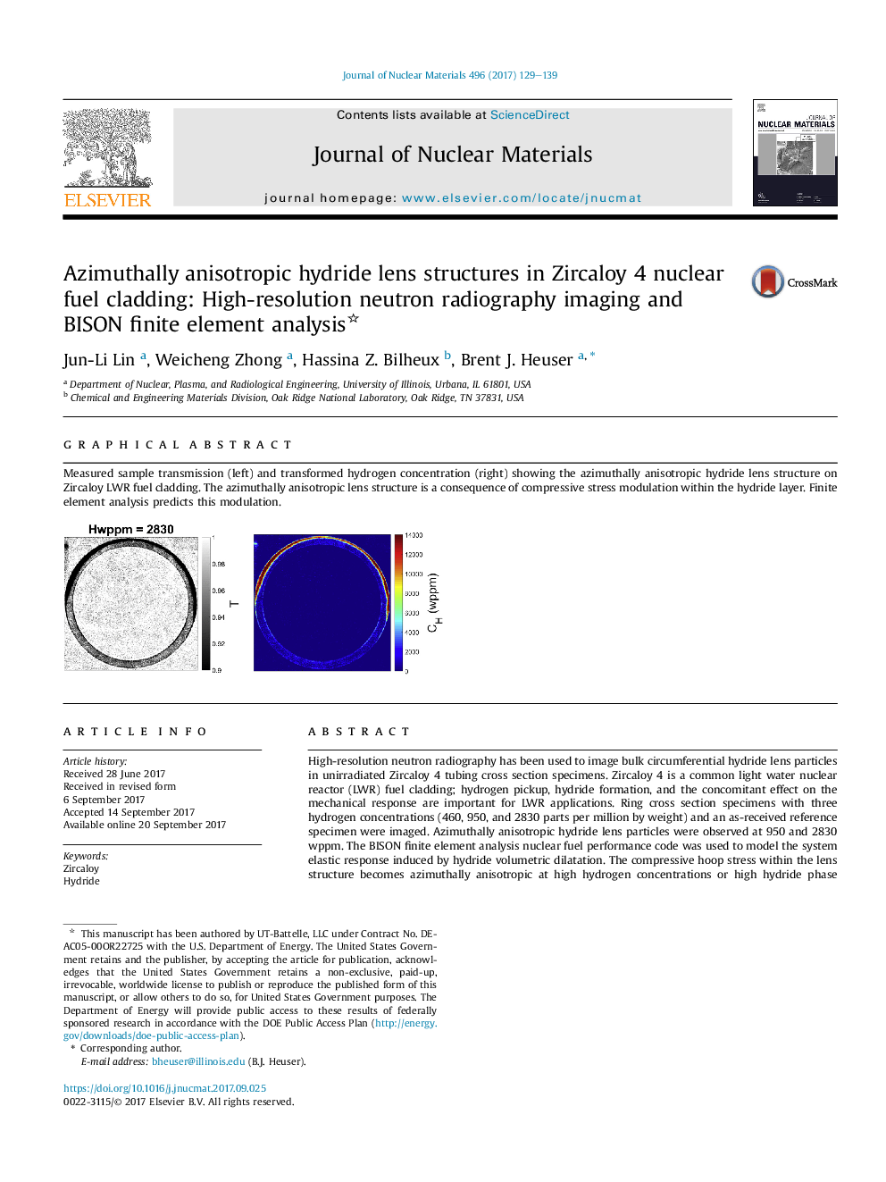 Azimuthally anisotropic hydride lens structures in Zircaloy 4 nuclear fuel cladding: High-resolution neutron radiography imaging and BISON finite element analysis