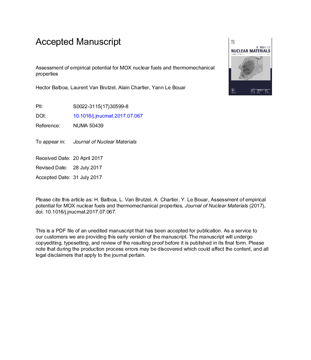 Assessment of empirical potential for MOX nuclear fuels and thermomechanical properties