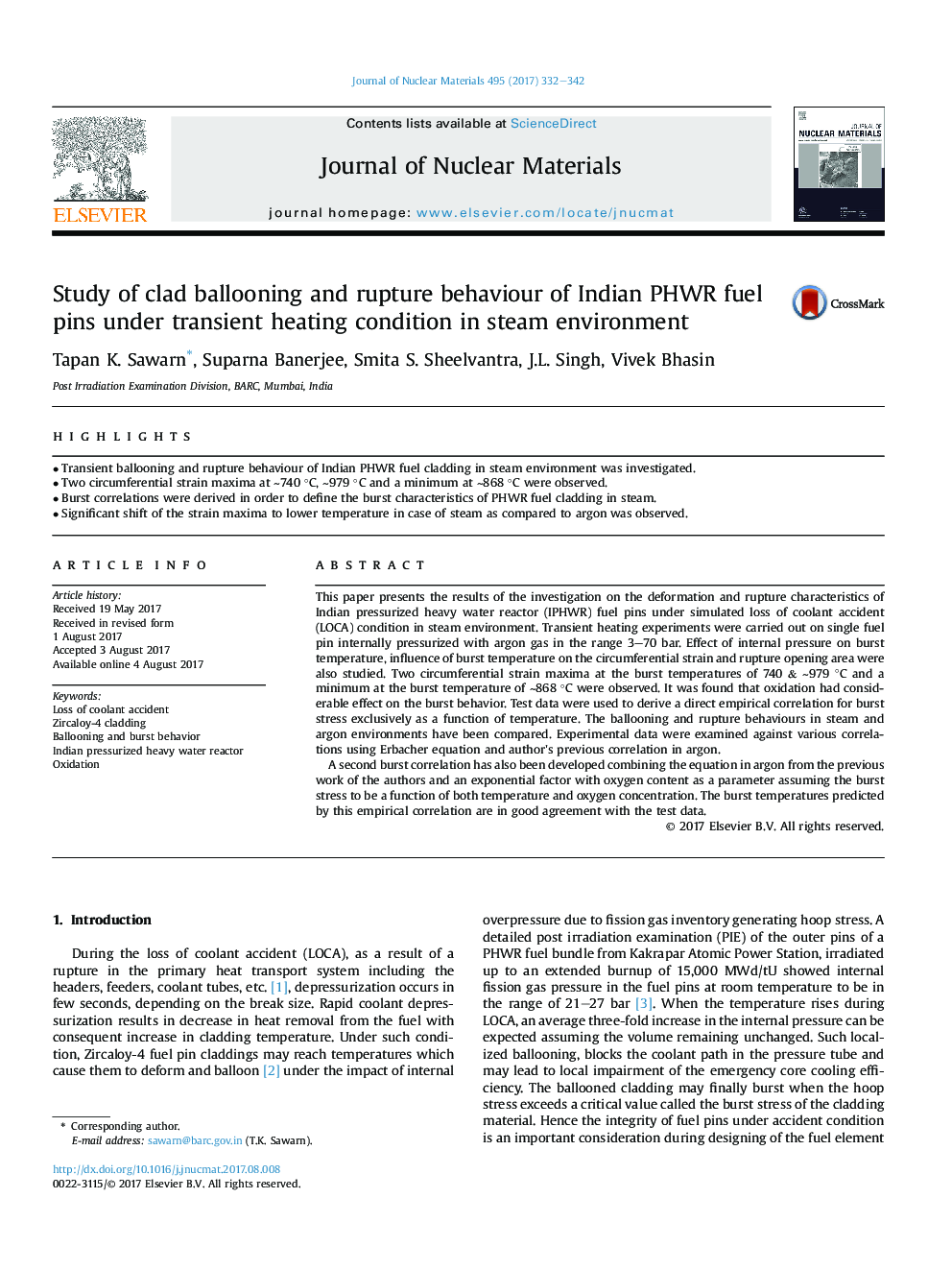 Study of clad ballooning and rupture behaviour of Indian PHWR fuel pins under transient heating condition in steam environment