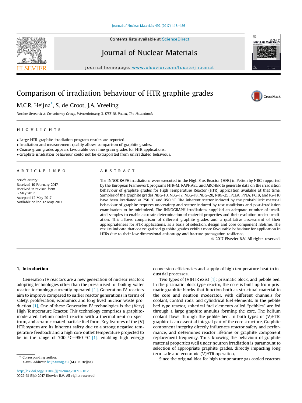 عکس صفحه اول مقاله: Comparison of irradiation behaviour of HTR graphite grades Comparison of irradiation behaviour of HTR graphite grades