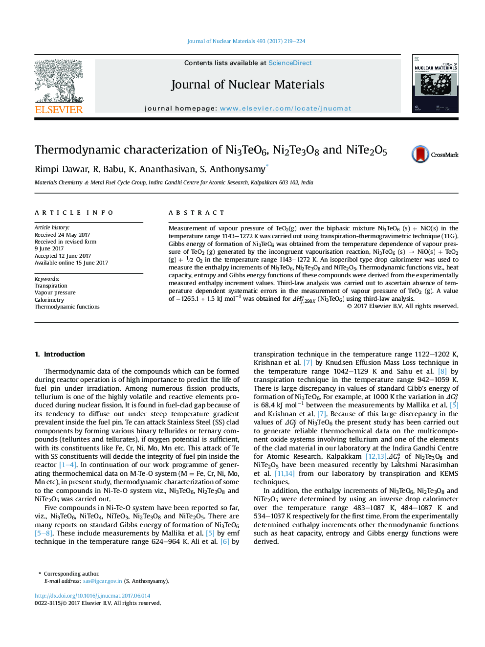 Thermodynamic characterization of Ni3TeO6, Ni2Te3O8 and NiTe2O5