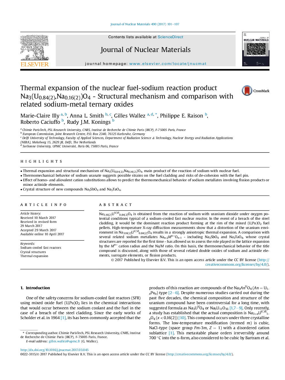 Thermal expansion of the nuclear fuel-sodium reaction product Na3(U0.84(2),Na0.16(2))O4 - Structural mechanism and comparison with related sodium-metal ternary oxides