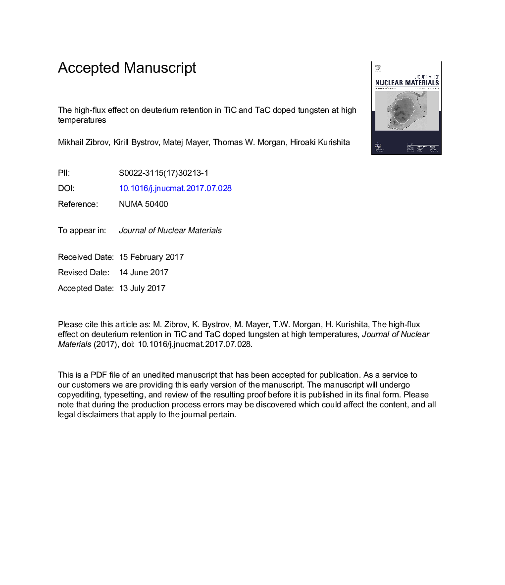 The high-flux effect on deuterium retention in TiC and TaC doped tungsten at high temperatures