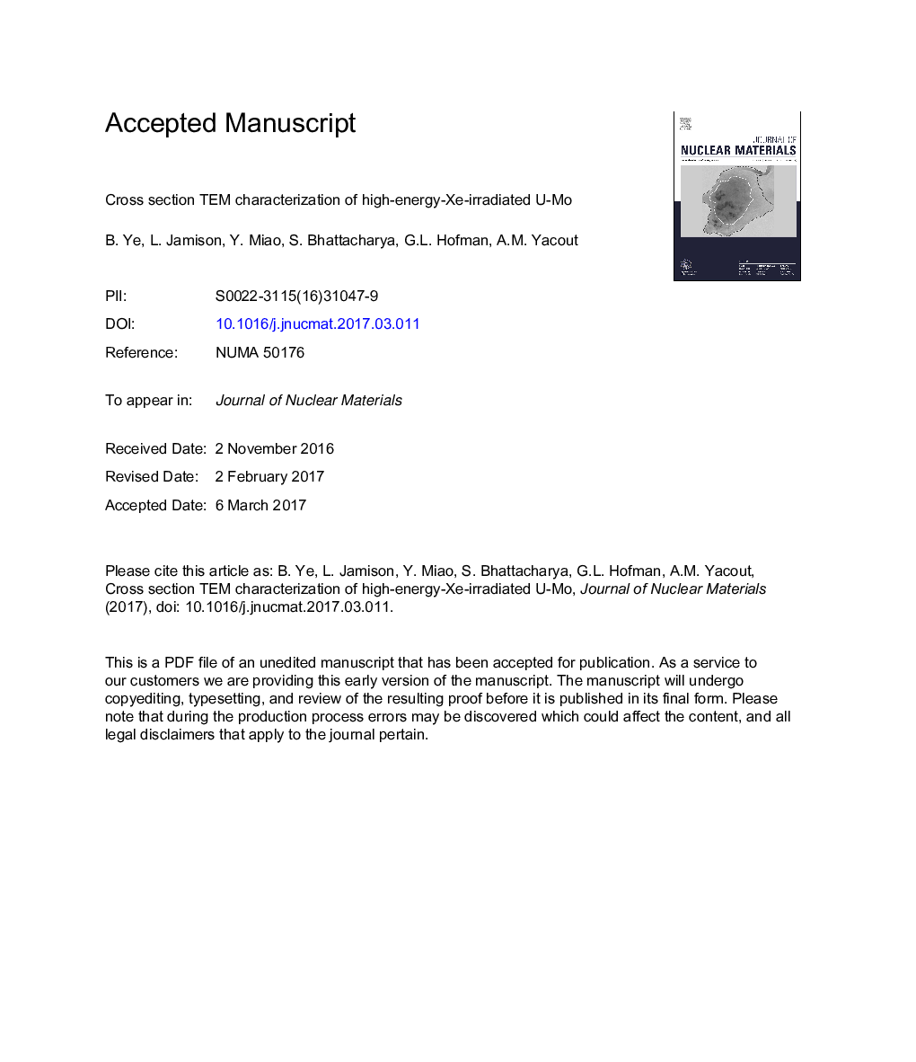 Cross section TEM characterization of high-energy-Xe-irradiated U-Mo