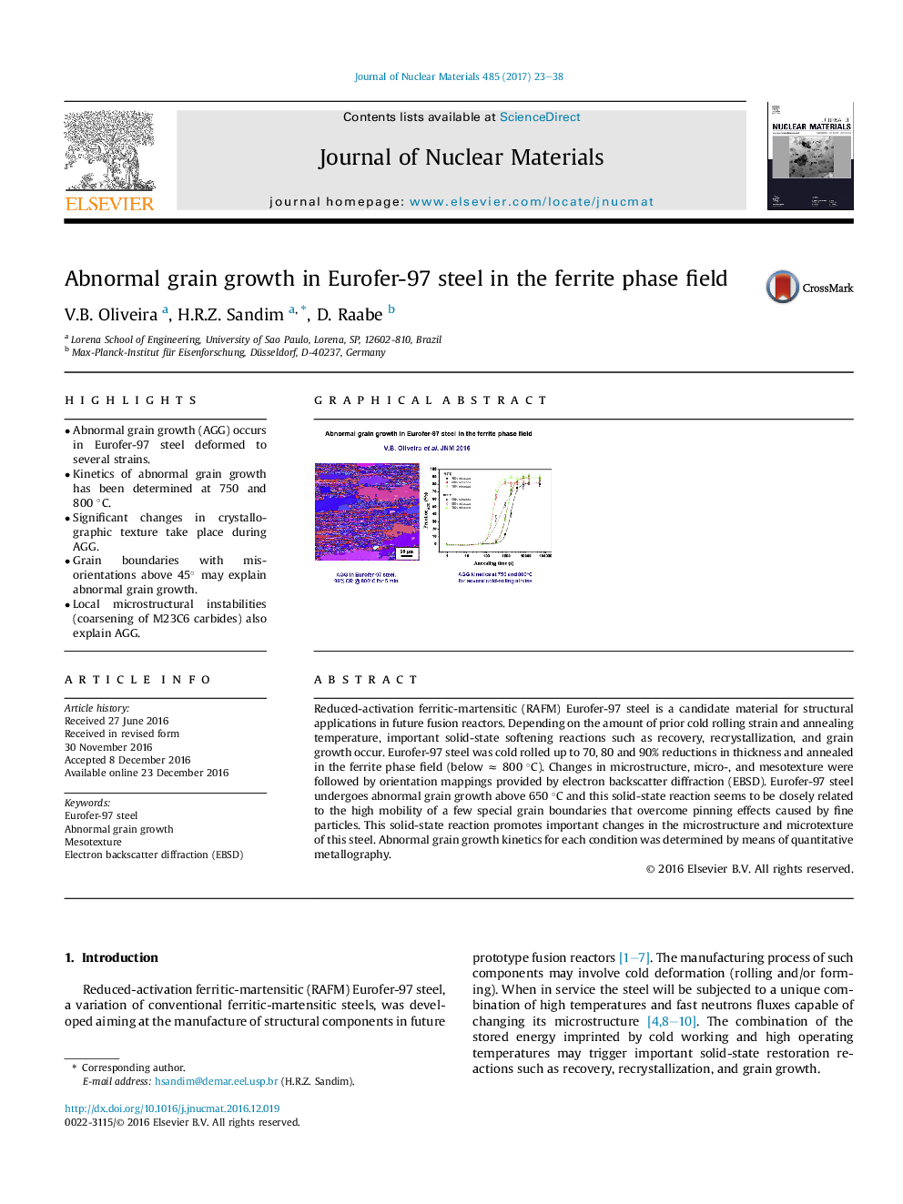 Abnormal grain growth in Eurofer-97 steel in the ferrite phase field