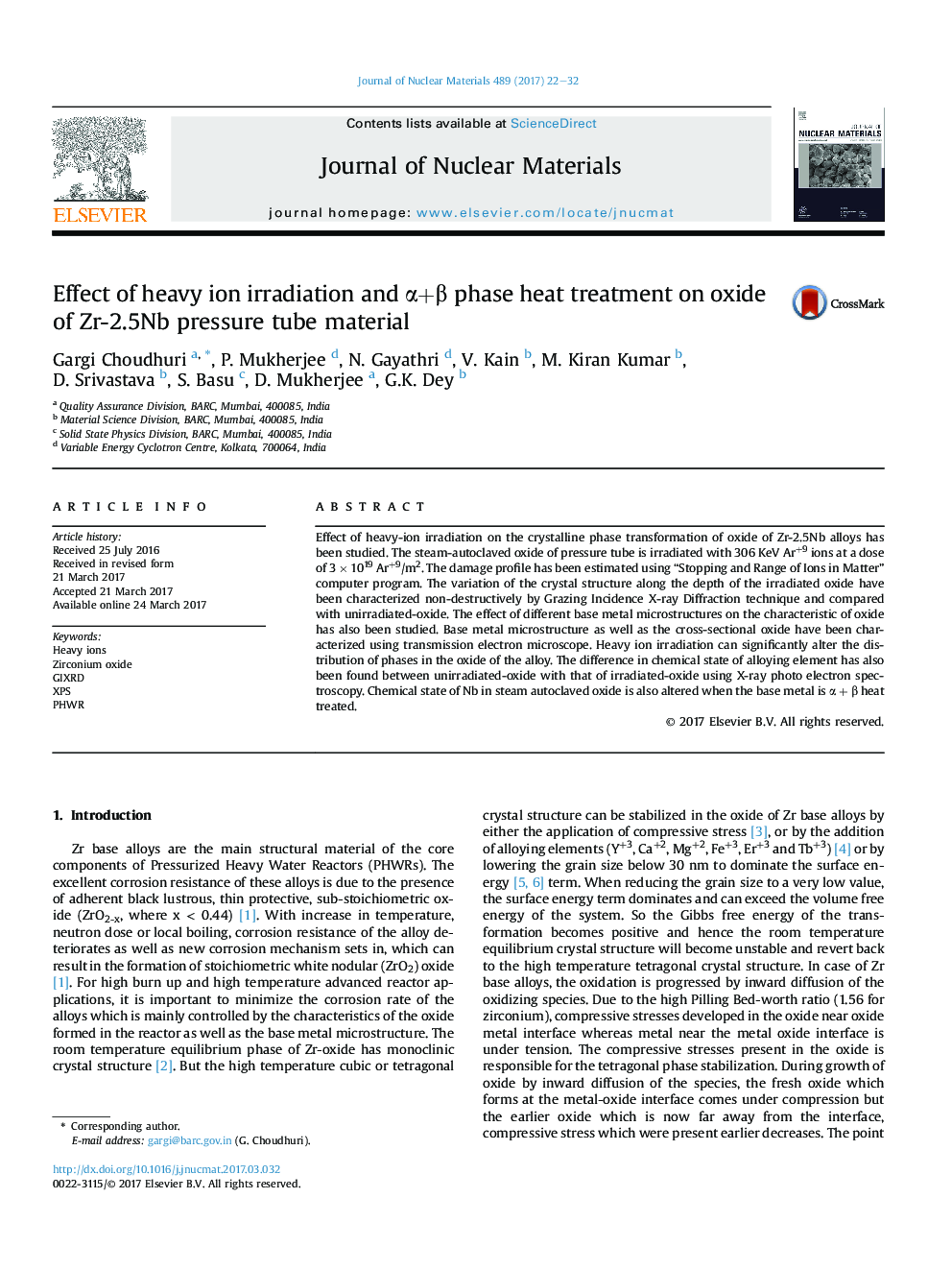 Effect of heavy ion irradiation and Î±+Î² phase heat treatment on oxide of Zr-2.5Nb pressure tube material