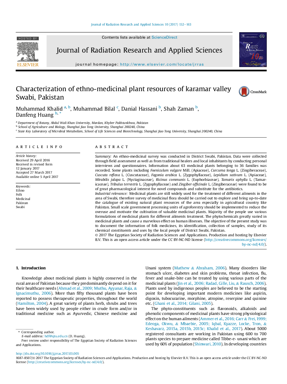 Characterization of ethno-medicinal plant resources of karamar valley Swabi, Pakistan