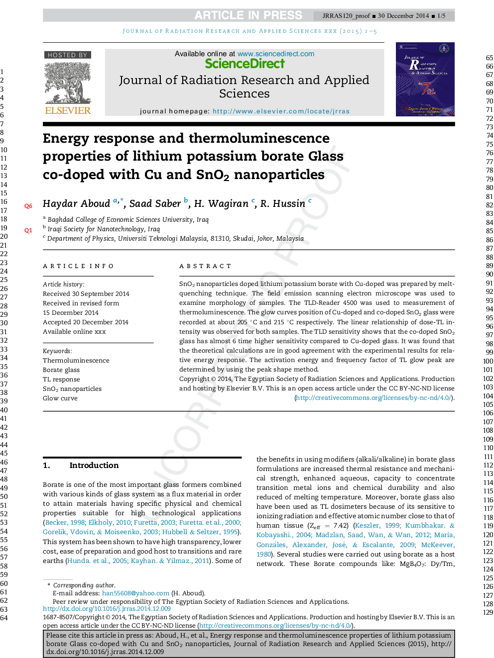 Energy response and thermoluminescence properties of lithium potassium borate Glass co-doped with Cu and SnO2 nanoparticles