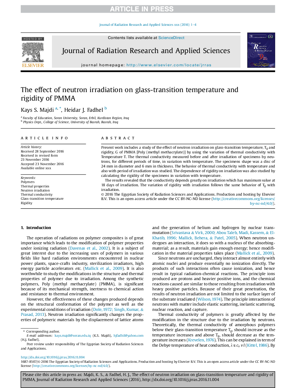 The effect of neutron irradiation on glass-transition temperature and rigidity of PMMA