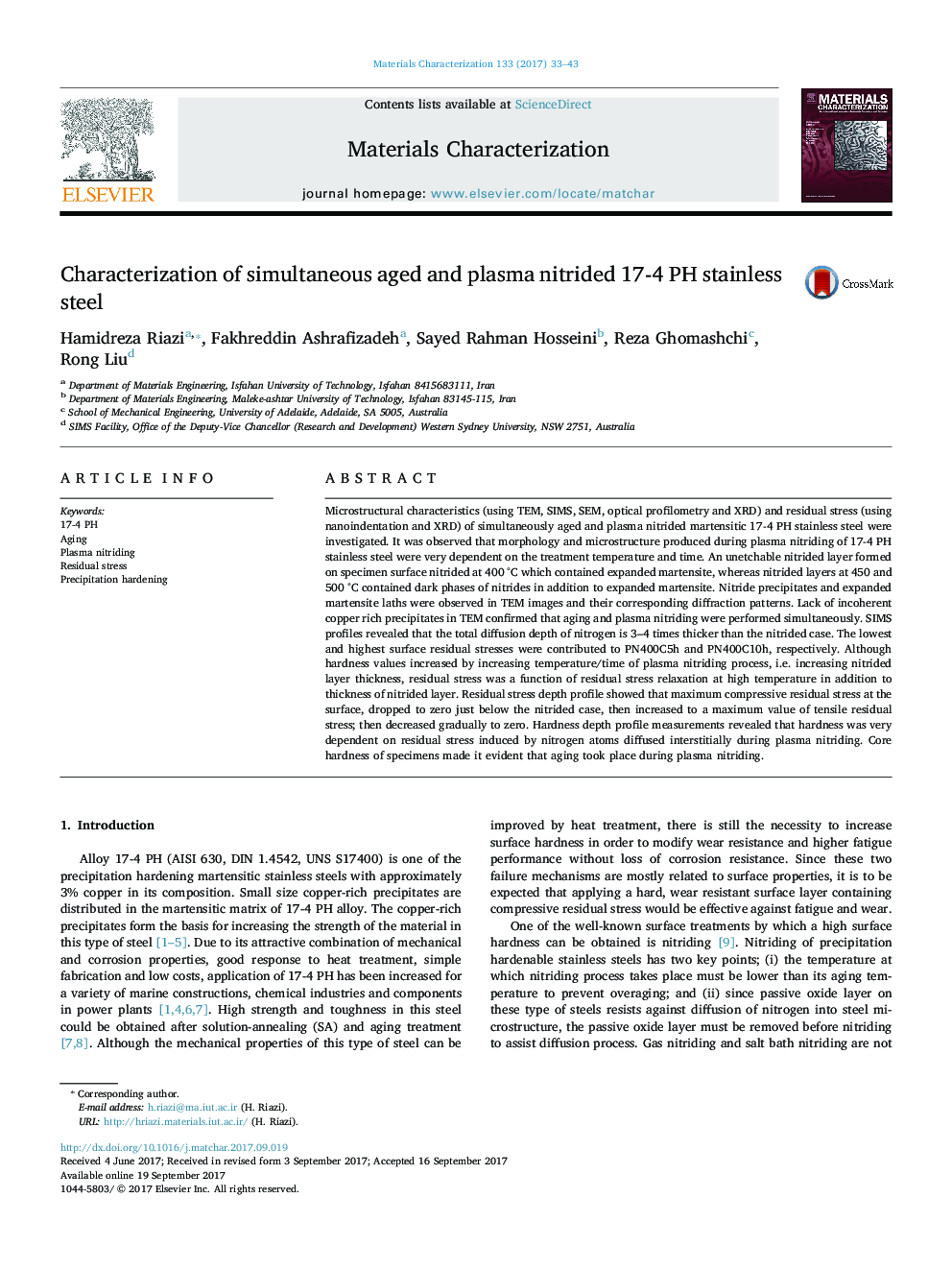 Characterization of simultaneous aged and plasma nitrided 17-4 PH stainless steel