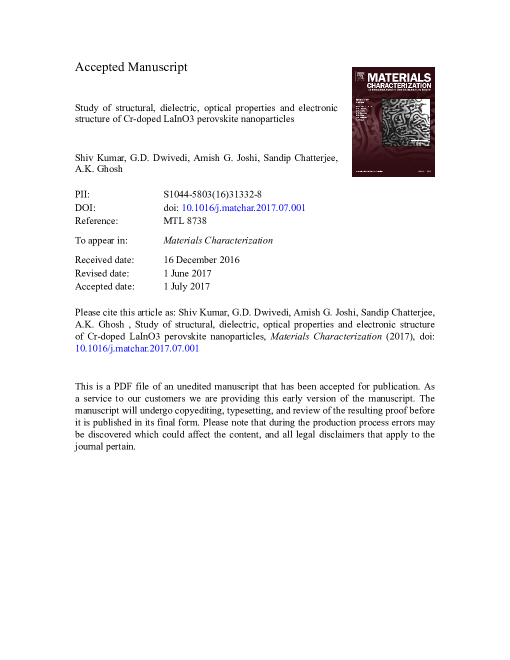 Study of structural, dielectric, optical properties and electronic structure of Cr-doped LaInO3 perovskite nanoparticles