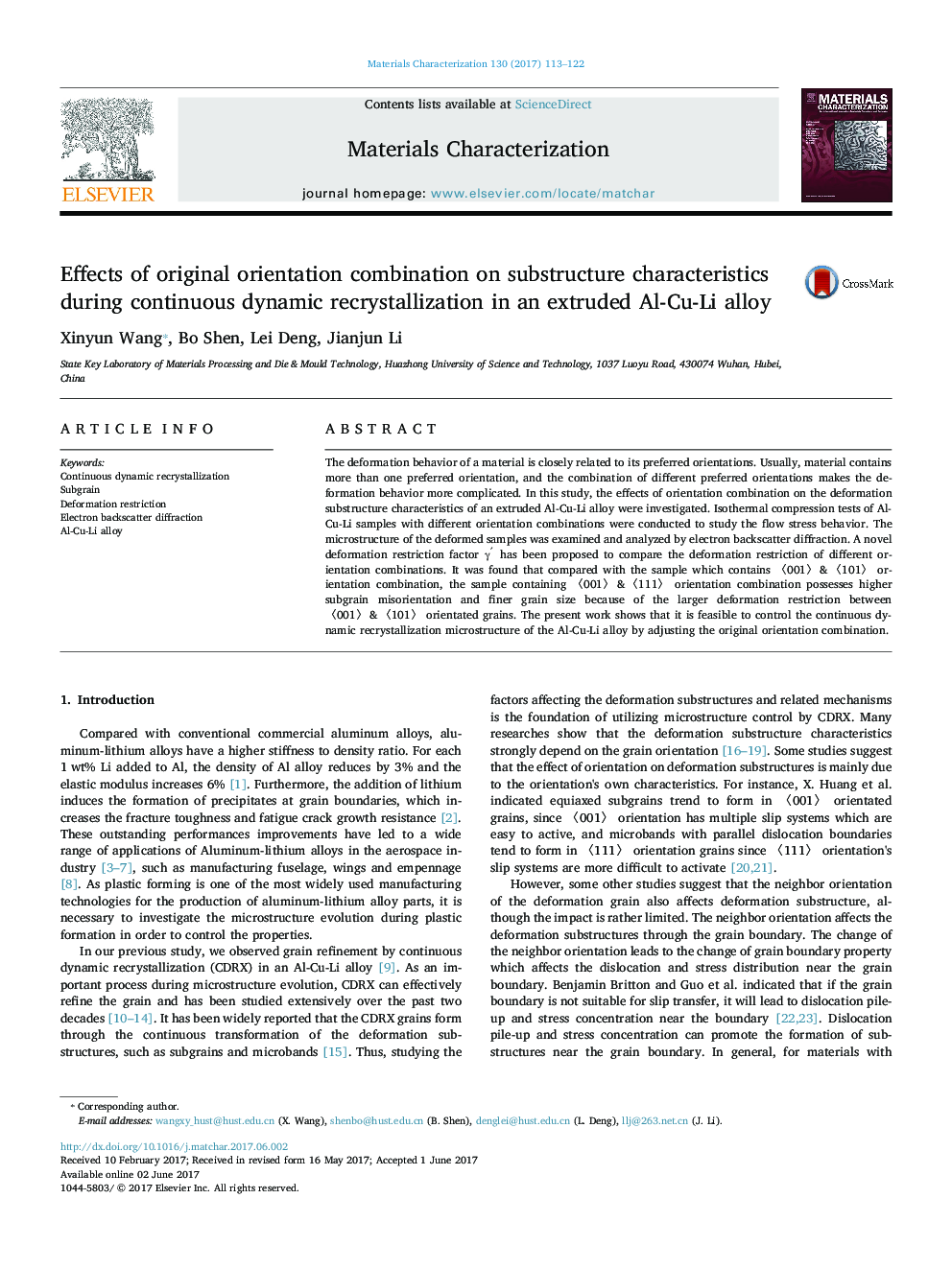 Effects of original orientation combination on substructure characteristics during continuous dynamic recrystallization in an extruded Al-Cu-Li alloy