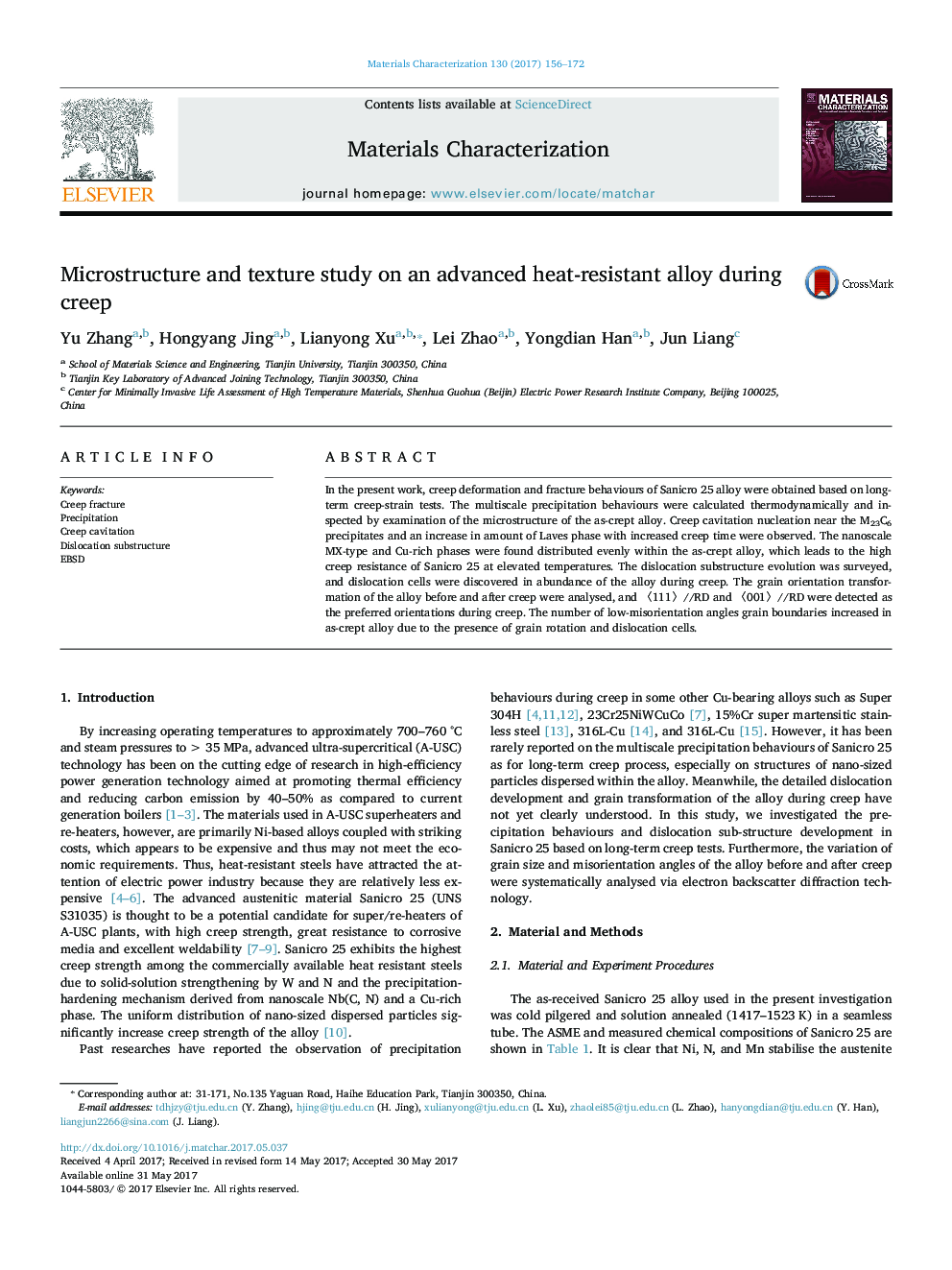 Microstructure and texture study on an advanced heat-resistant alloy during creep