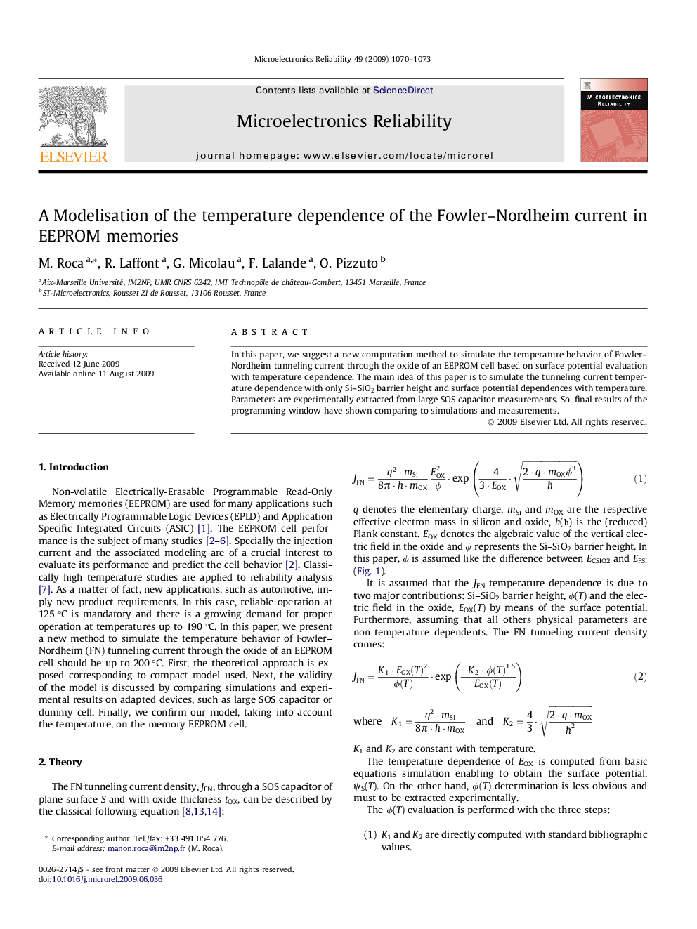 A Modelisation of the temperature dependence of the Fowler–Nordheim current in EEPROM memories