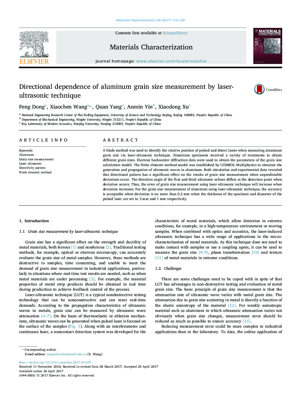 Directional dependence of aluminum grain size measurement by laser-ultrasonic technique