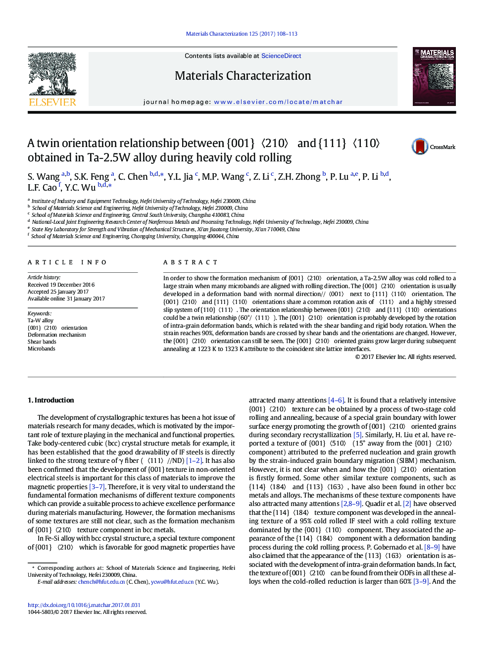 A twin orientation relationship between {001}ã210ã and {111}ã110ã obtained in Ta-2.5W alloy during heavily cold rolling