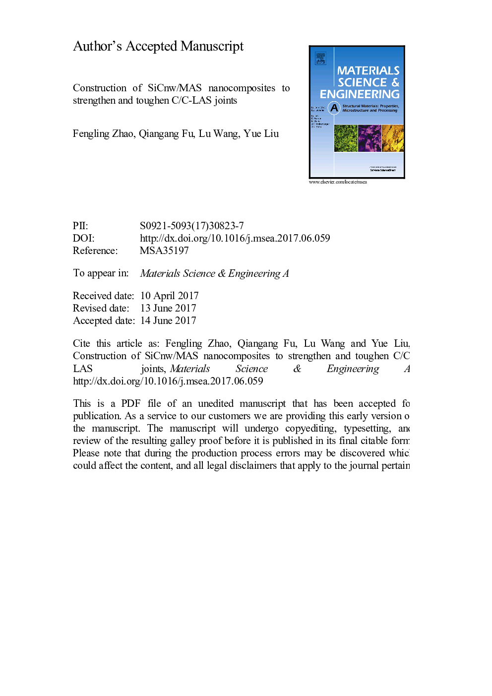 Construction of SiCnw/MAS nanocomposites to strengthen and toughen C/C-LAS joints