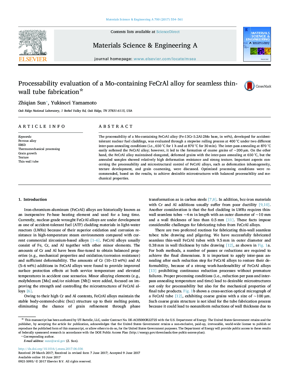 Processability evaluation of a Mo-containing FeCrAl alloy for seamless thin-wall tube fabrication