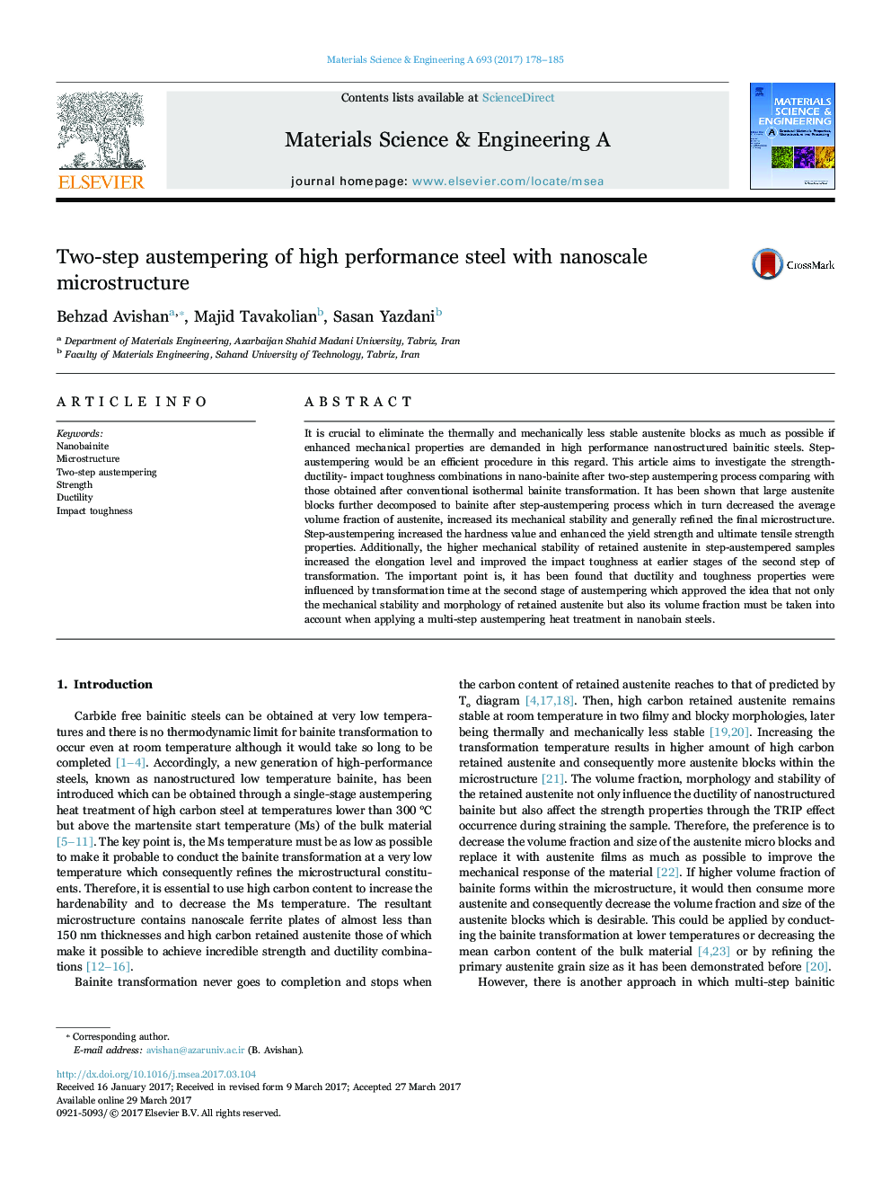 Two-step austempering of high performance steel with nanoscale microstructure