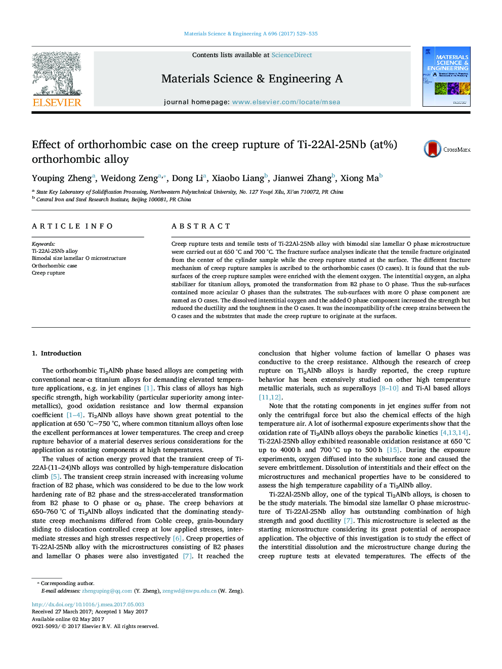 Effect of orthorhombic case on the creep rupture of Ti-22Al-25Nb (at%) orthorhombic alloy