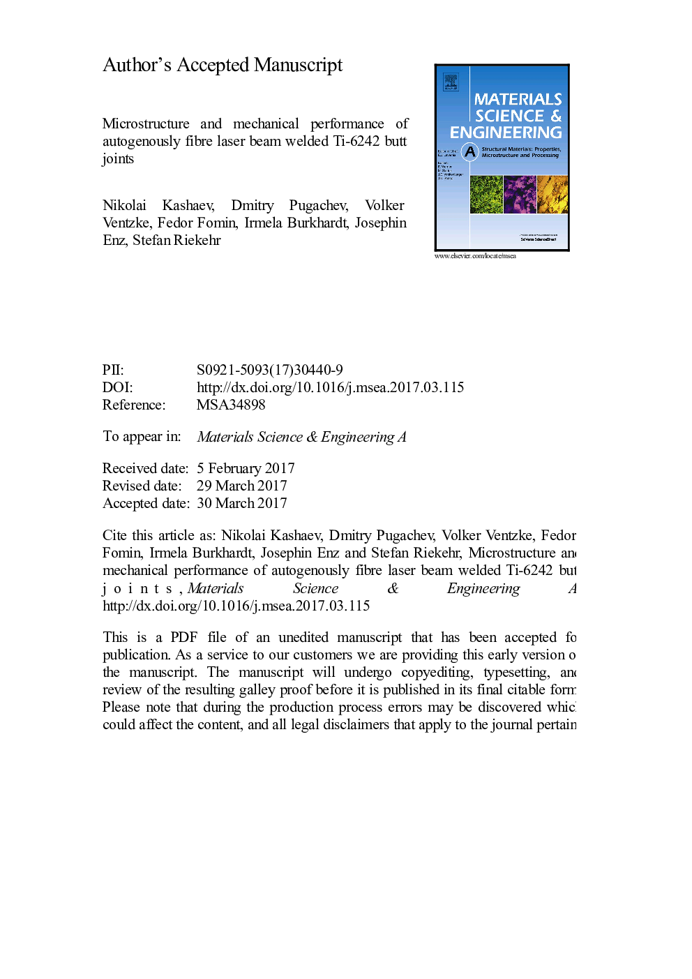 Microstructure and mechanical performance of autogenously fibre laser beam welded Ti-6242 butt joints