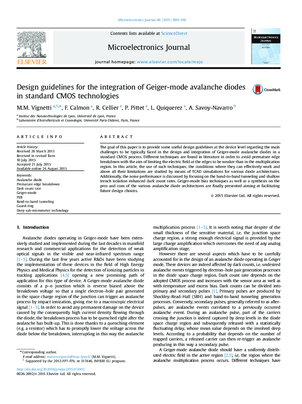 Design guidelines for the integration of Geiger-mode avalanche diodes in standard CMOS technologies