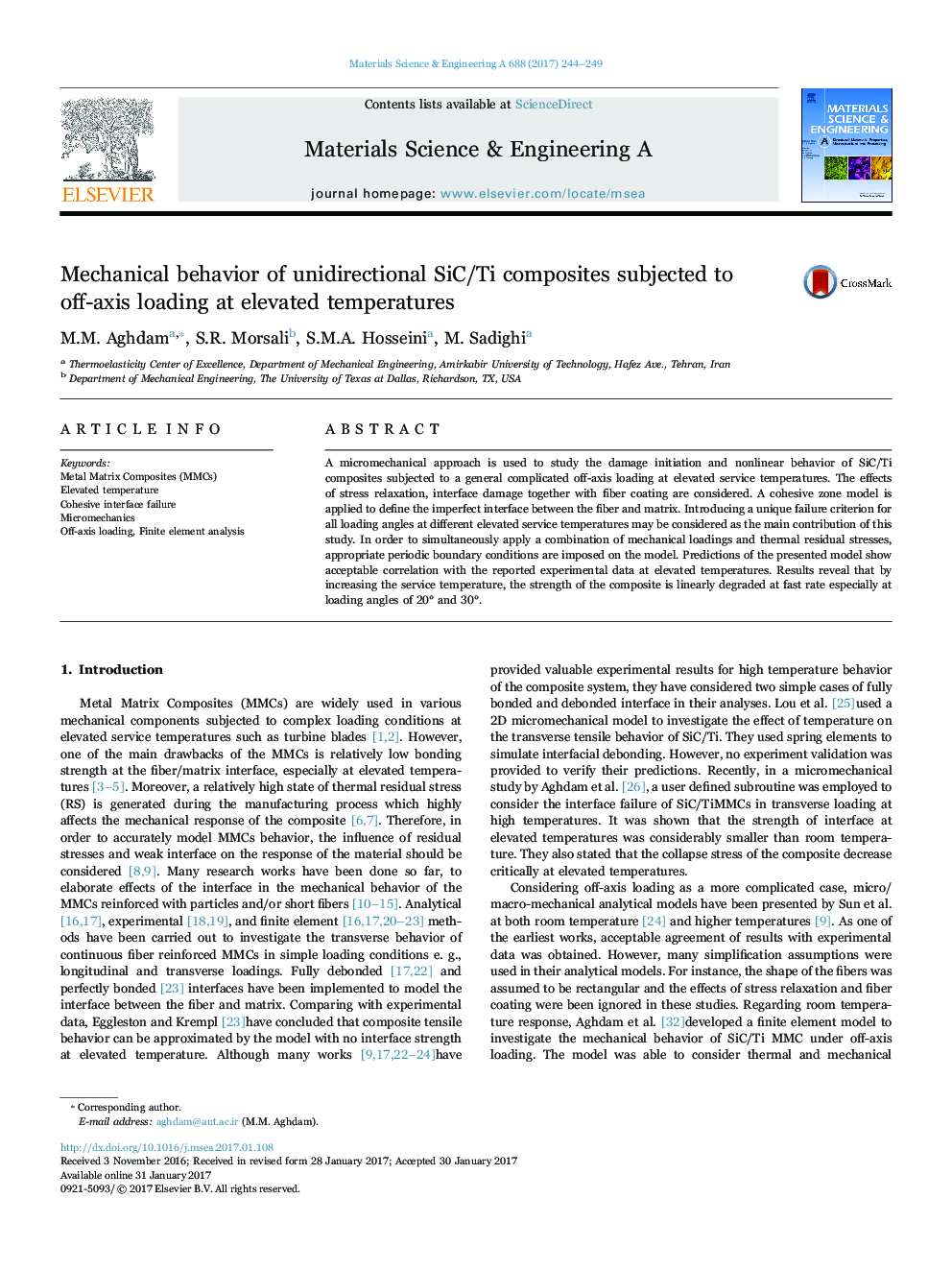 Mechanical behavior of unidirectional SiC/Ti composites subjected to off-axis loading at elevated temperatures