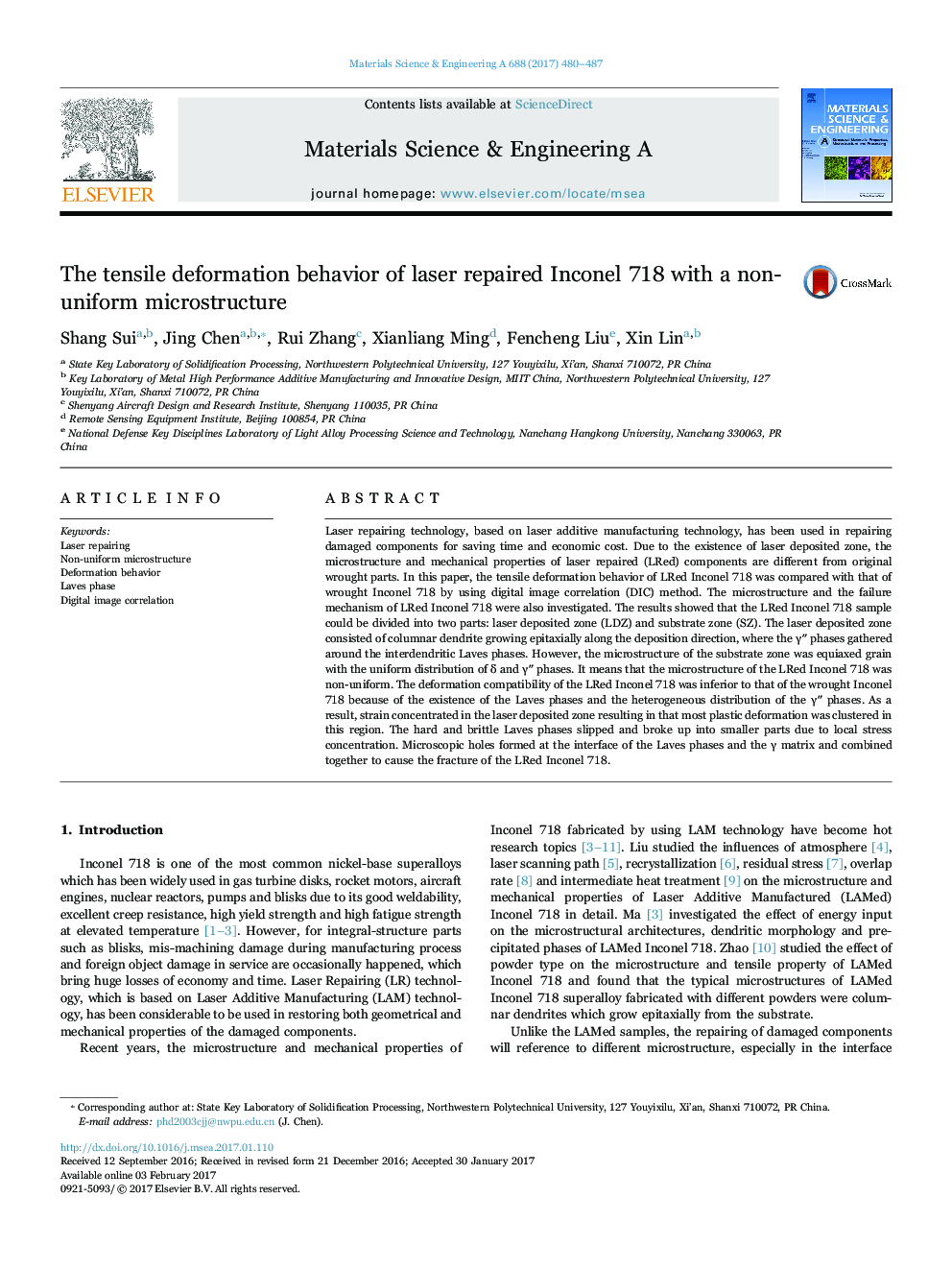 The tensile deformation behavior of laser repaired Inconel 718 with a non-uniform microstructure