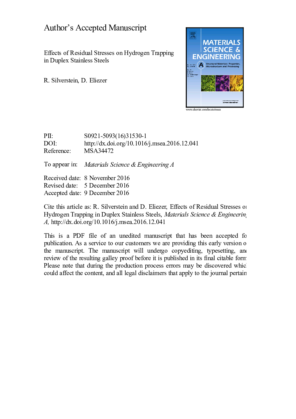 Effects of residual stresses on hydrogen trapping in duplex stainless steels